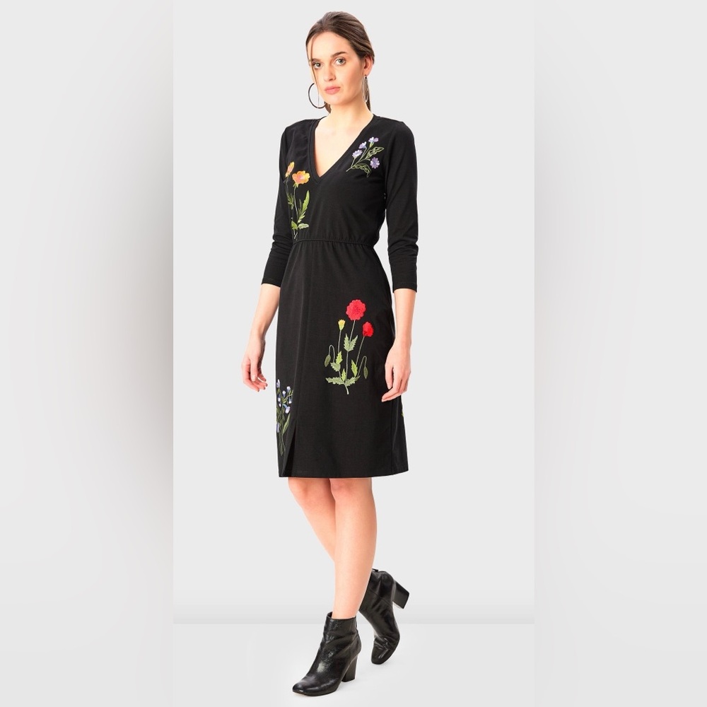 Floral Embroidered Cotton Mix Jersey Sheath Dress